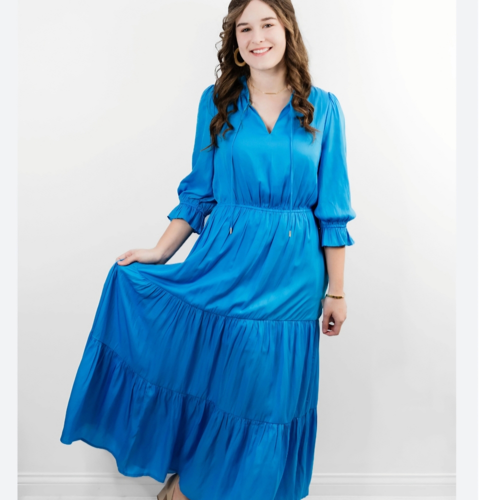 Skies Are Blue Vibrant Blue Long Sleeve Dress